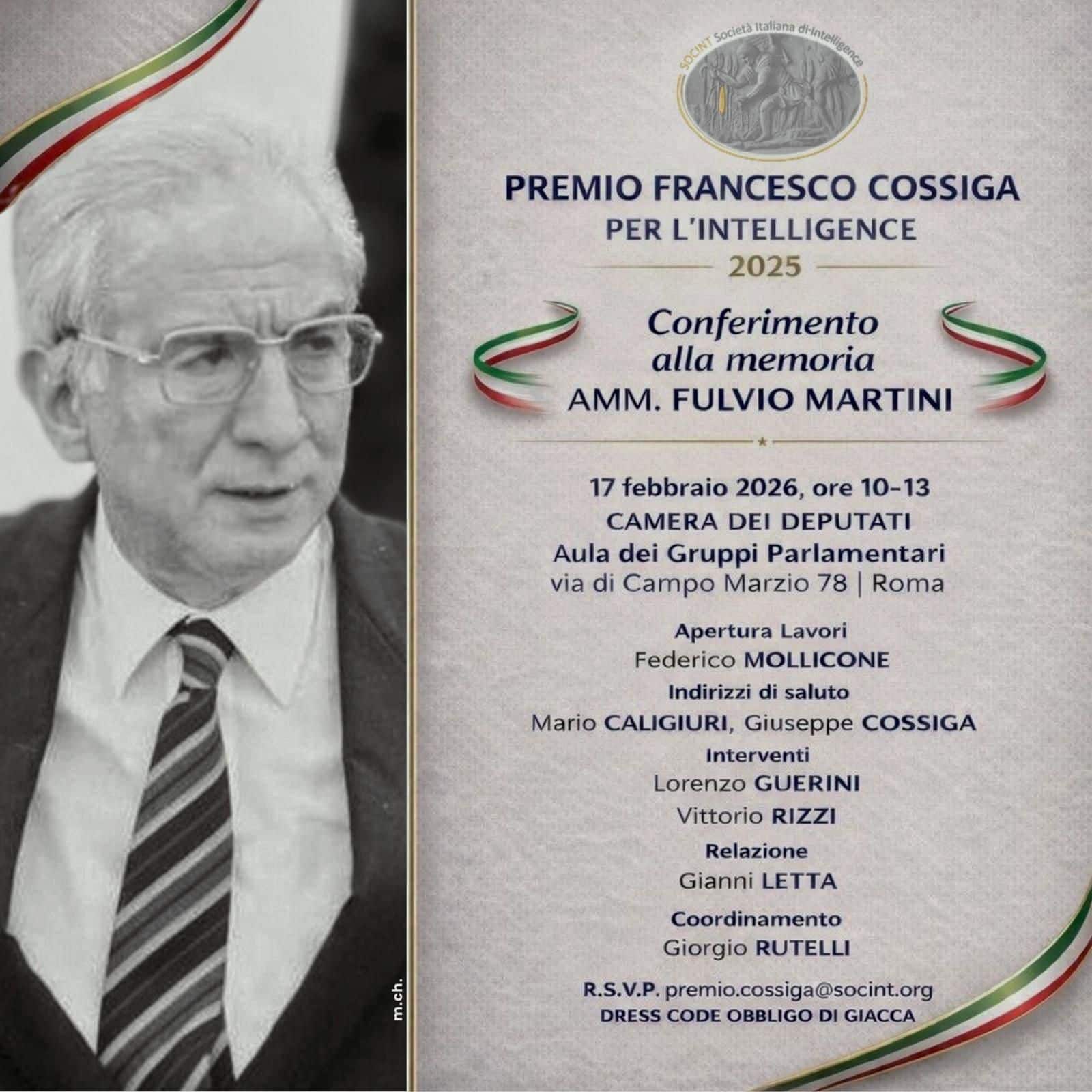 Roma. Il 17 febbraio al via la VI edizione del Premio “Francesco Cossiga per l’Intelligence”
